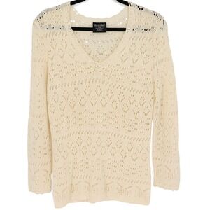 Polo Jeans Co. Ralph Lauren Vintage Cream Knit V Neck Sweater Womens Size L